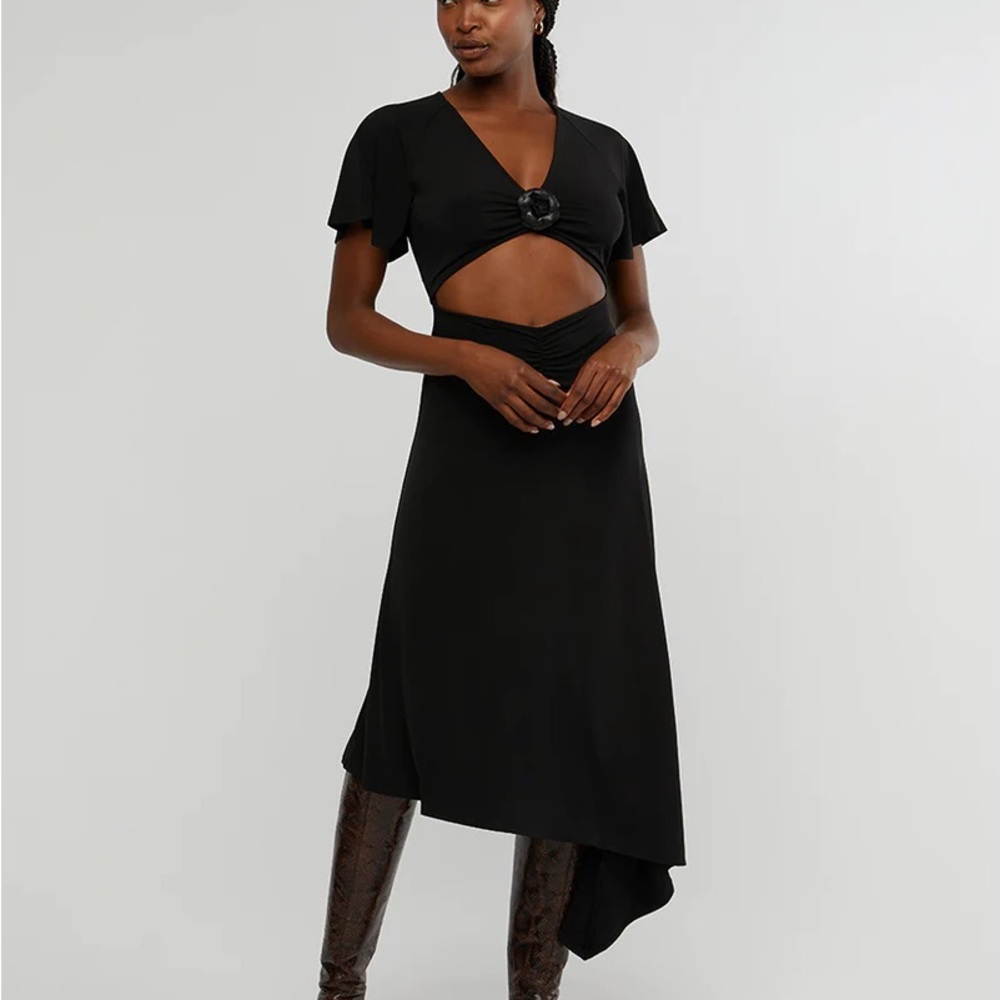 WEWOREWHAT CUT OUT ROSETTE ASYMMETRICAL DRESS BLACK